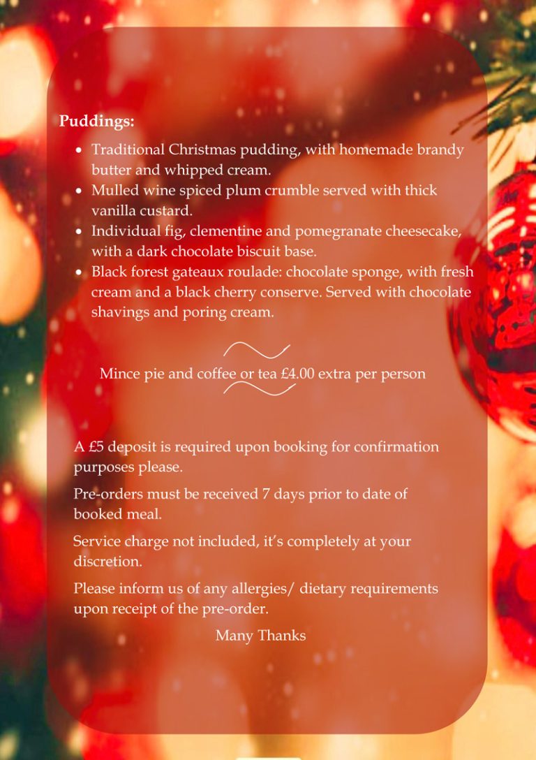 Christmas Menu 2025 - The Chetnole Inn